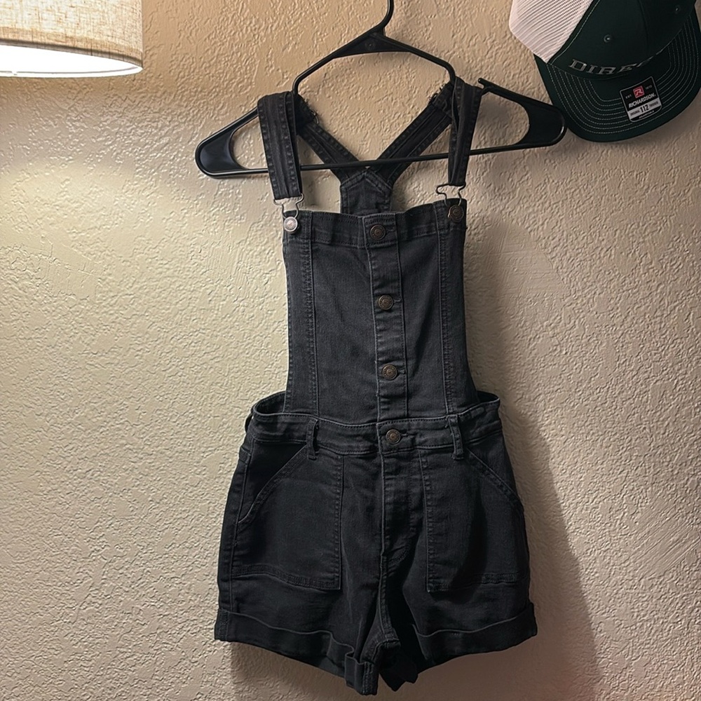 Hollister Black Denim Short Overalls